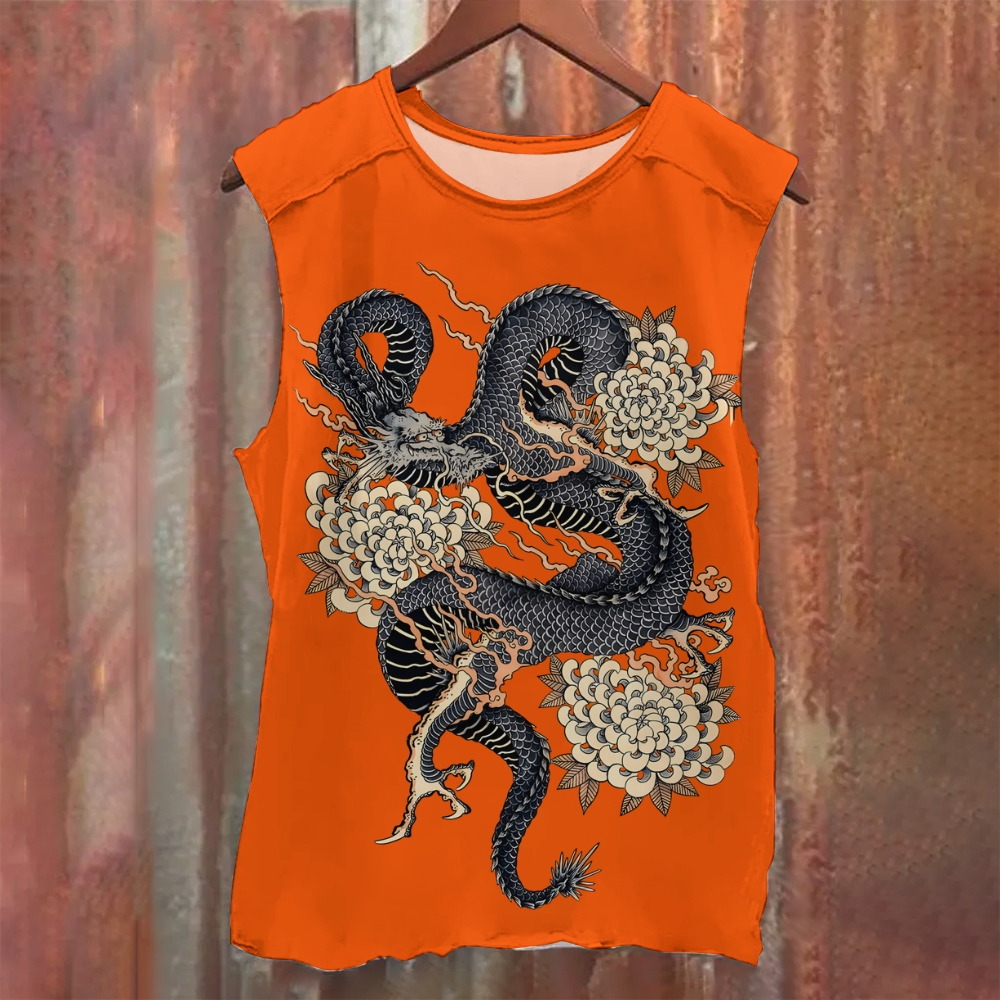 Unisex Dragon And Kiku Casual Printed Tank Top