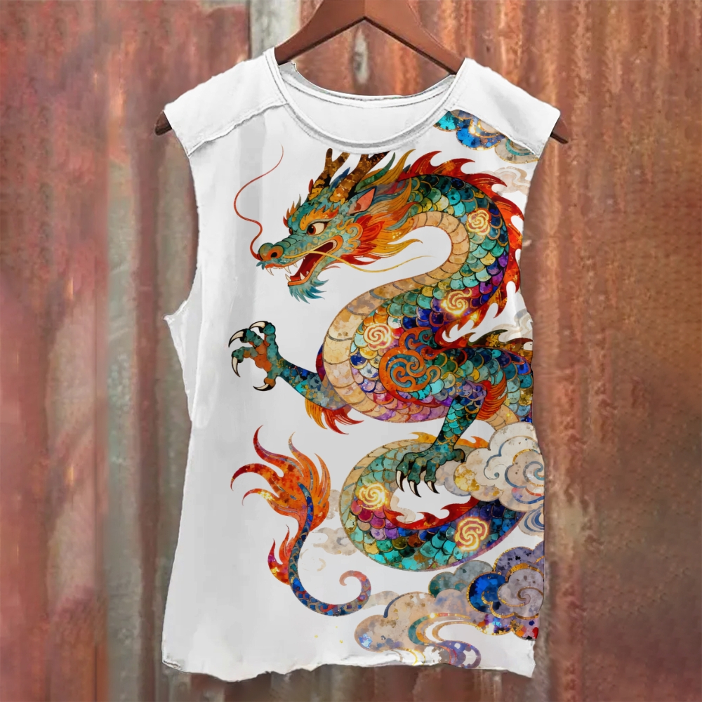 Unisex Multicolor Dragon Casual Printed Tank Top