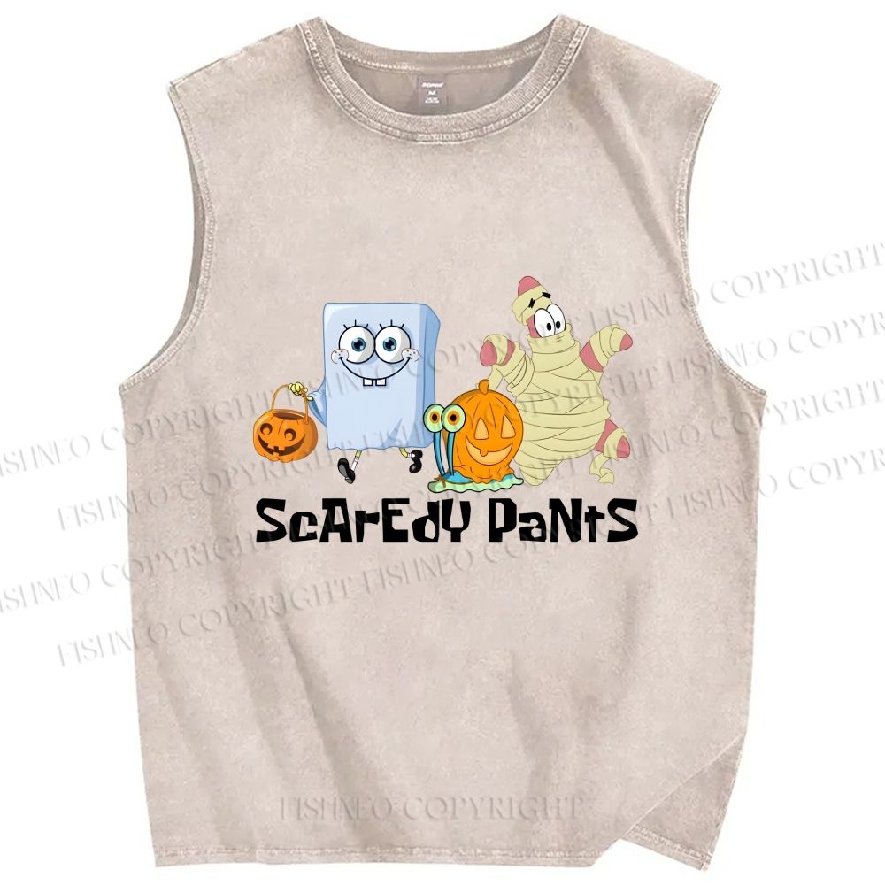 Unisex Spongebob Scaredy Pants Printed Washed Tank Top