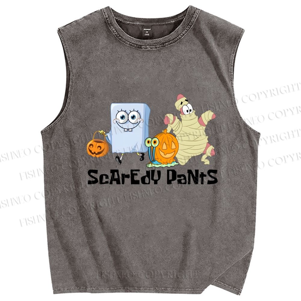 Unisex Spongebob Scaredy Pants Printed Washed Tank Top
