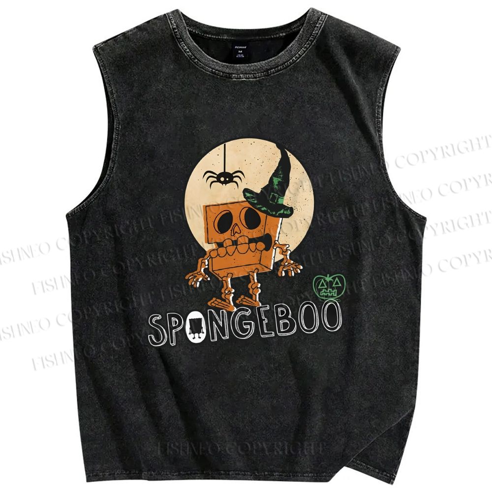 Unisex Halloween Spongeboo Printed Washed Tank Top