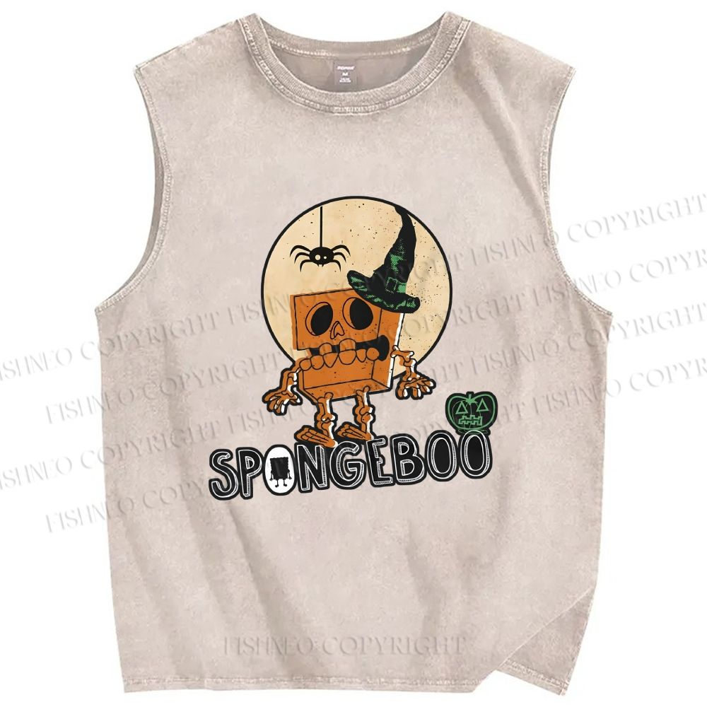 Unisex Halloween Spongeboo Printed Washed Tank Top