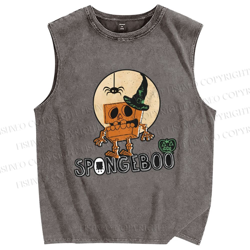 Unisex Halloween Spongeboo Printed Washed Tank Top