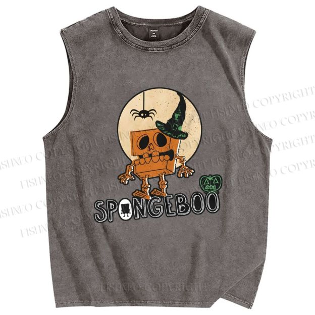 Unisex Halloween Spongeboo Printed Washed Tank Top