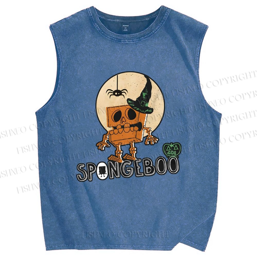 Unisex Halloween Spongeboo Printed Washed Tank Top