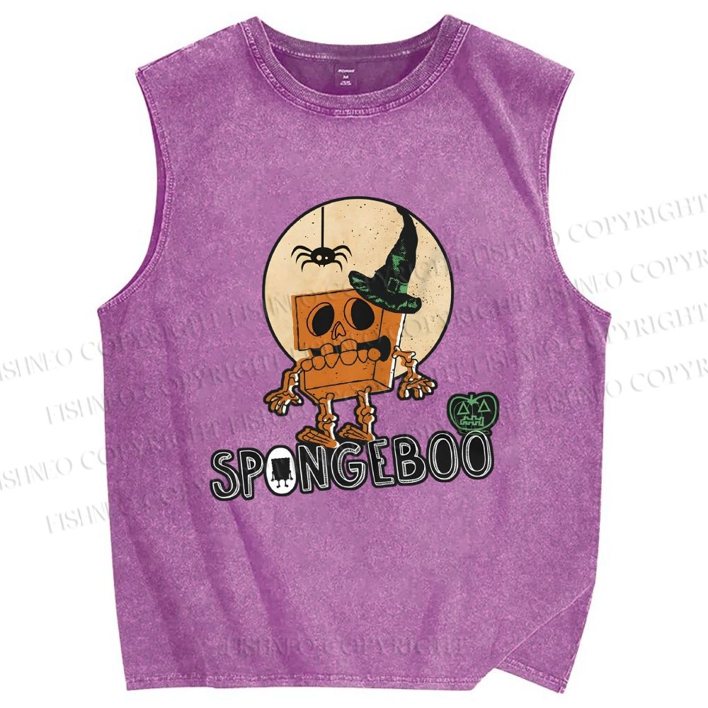 Unisex Halloween Spongeboo Printed Washed Tank Top