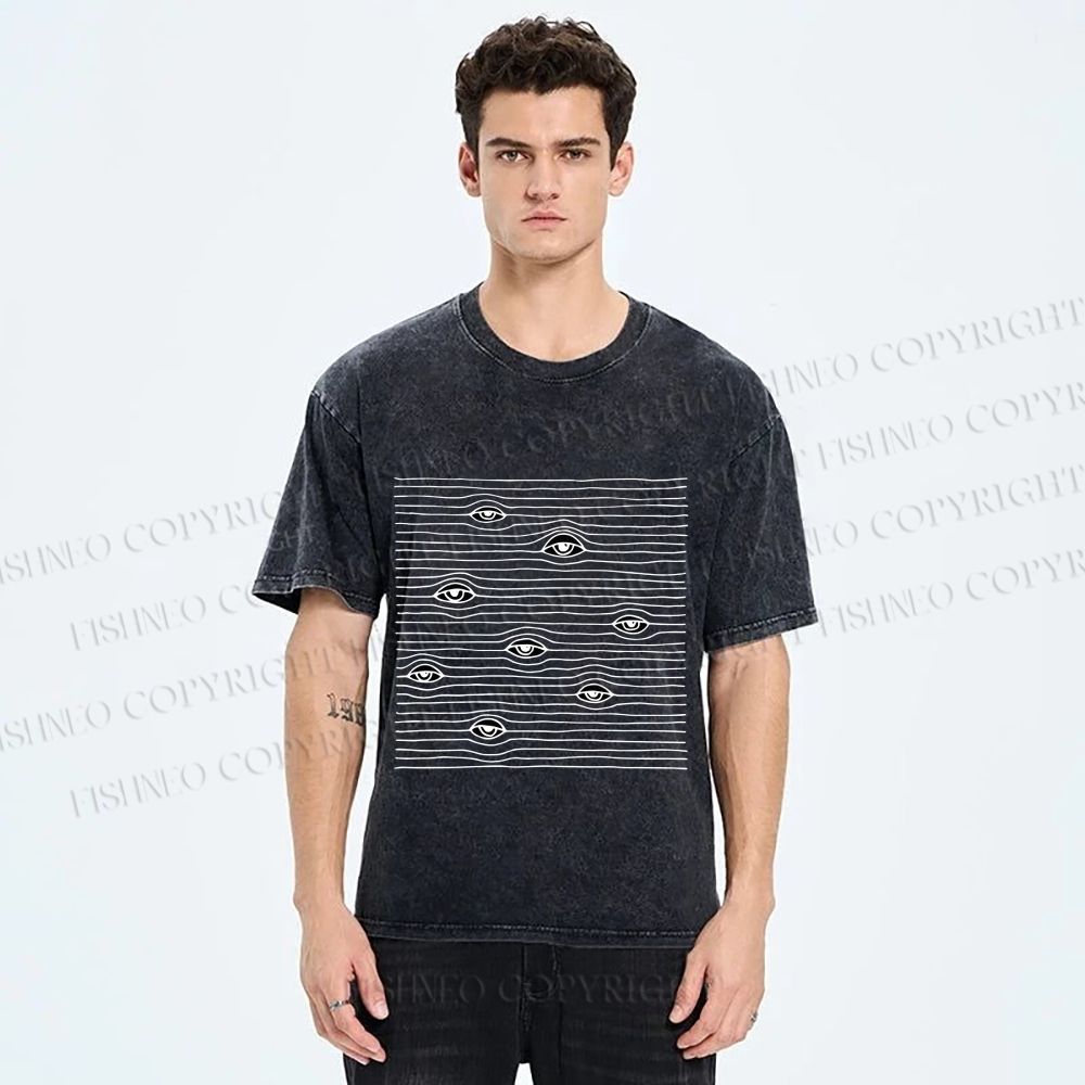 Unisex Eyes in Line Printed Washed Tee