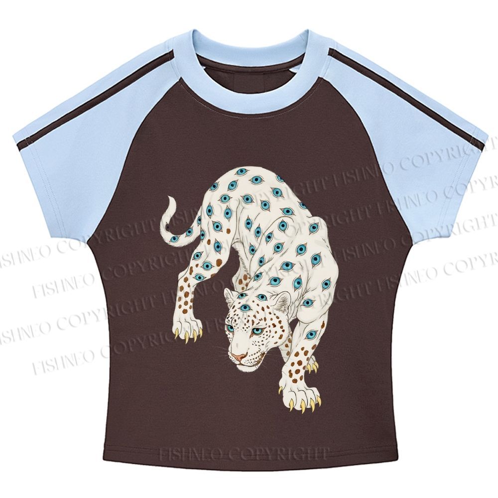 White Panther With Eyes Stripe Raglan Baby Tee