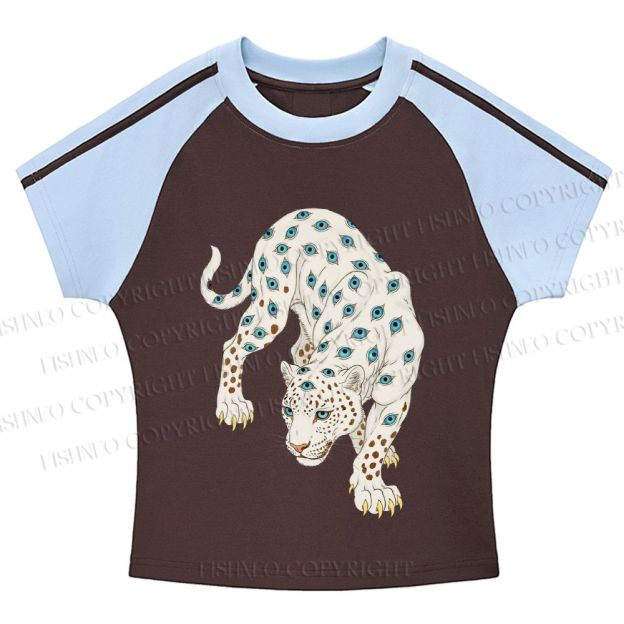 White Panther With Eyes Stripe Raglan Baby Tee