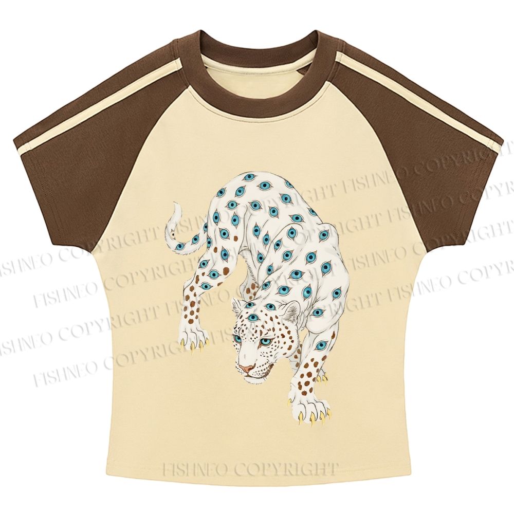 White Panther With Eyes Stripe Raglan Baby Tee