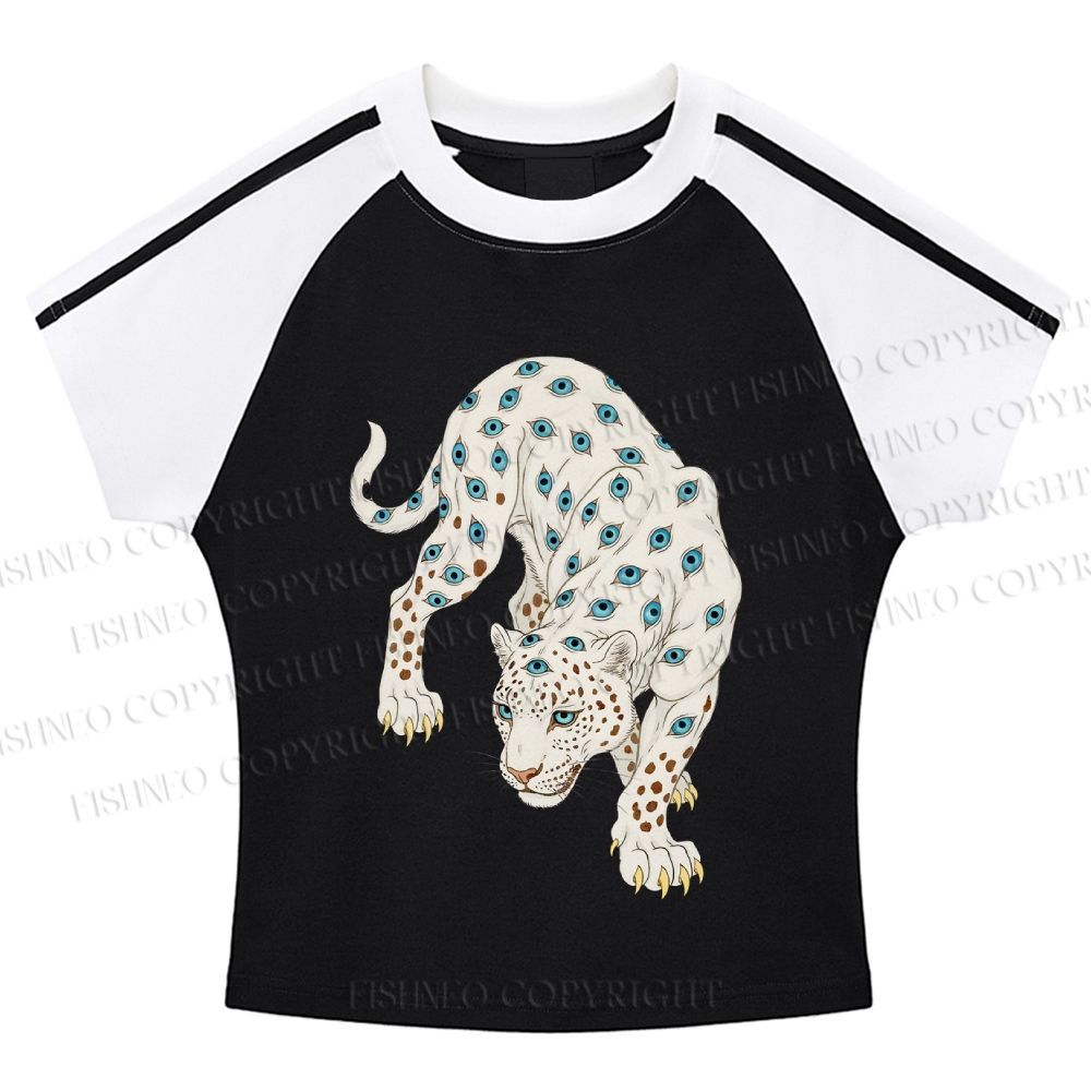 White Panther With Eyes Stripe Raglan Baby Tee