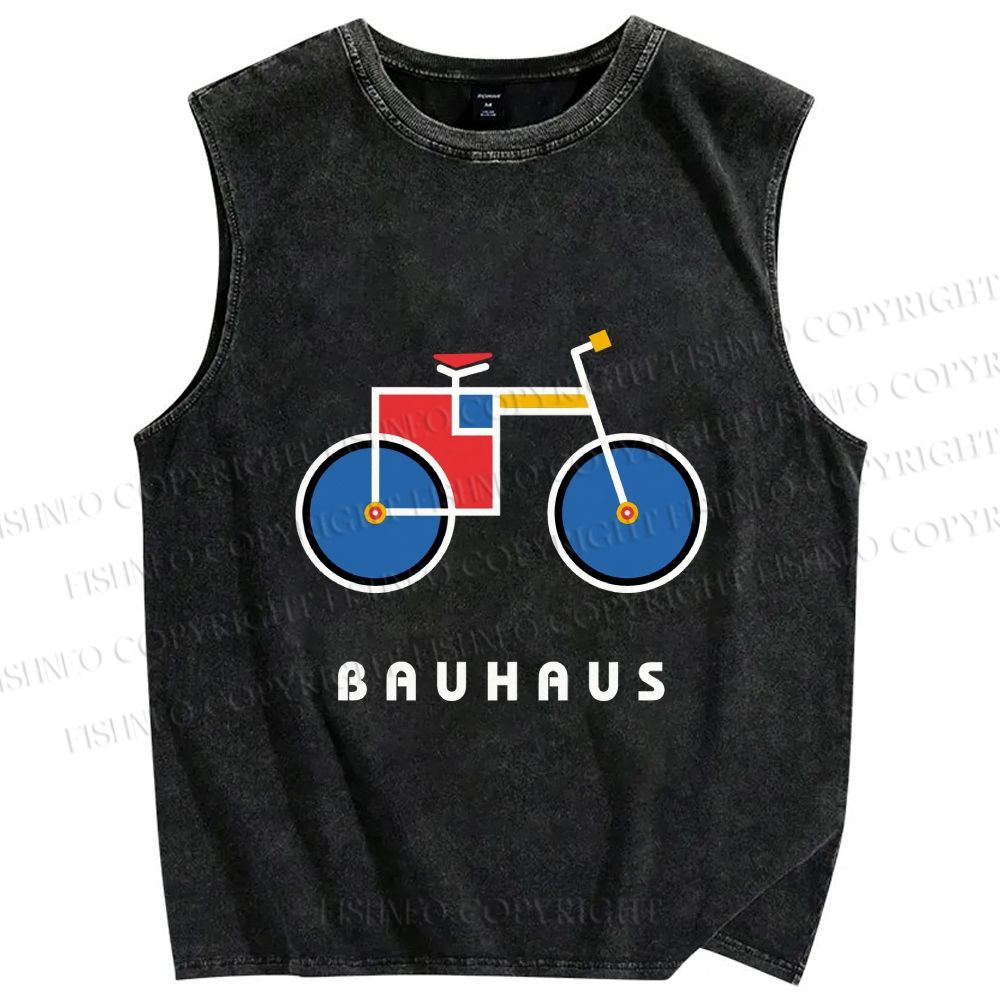 Unisex Bauhaus Bicycle Printed Washed Tank Top