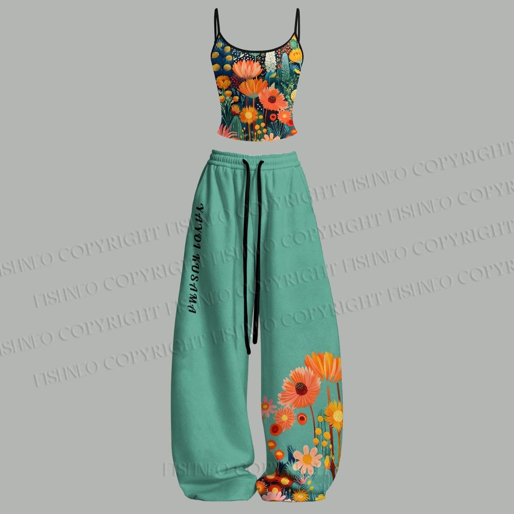 Yayoi Kusama Flower Printed Top & Elasticated Trousers Two-Piece Set