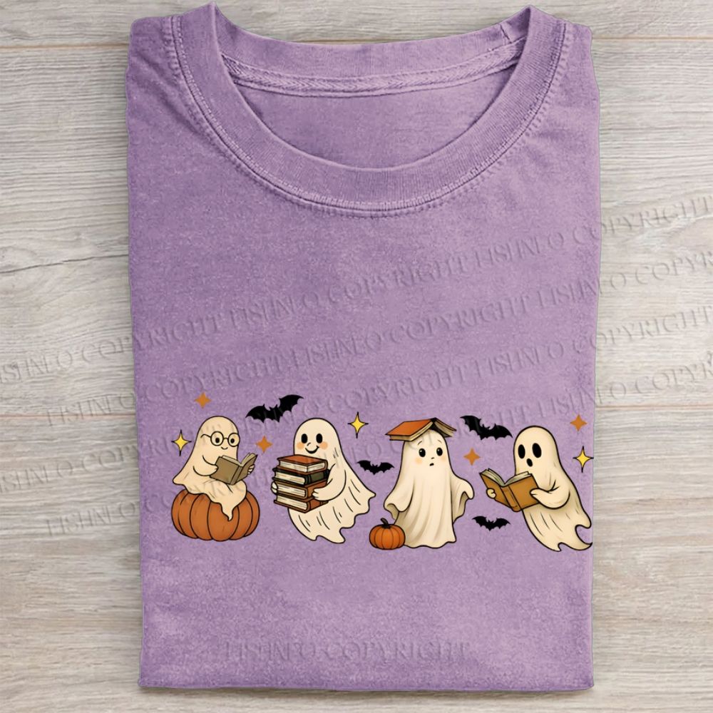 Ghost Reading Book Folded Washed T-shirt