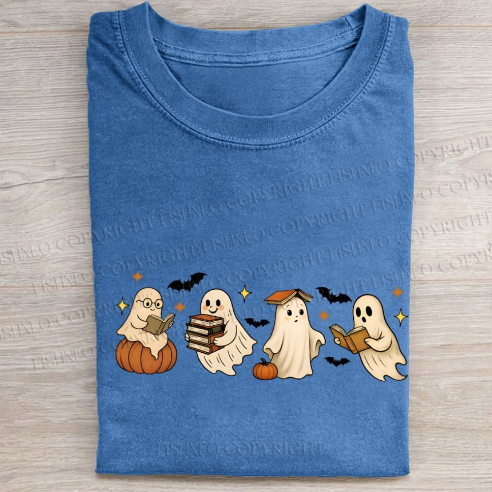 Ghost Reading Book Folded Washed T-shirt