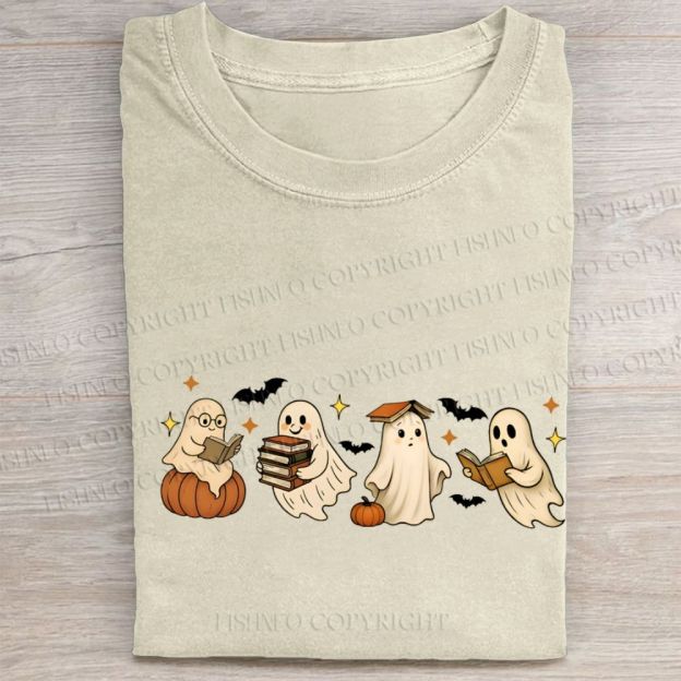 Ghost Reading Book Folded Washed T-shirt