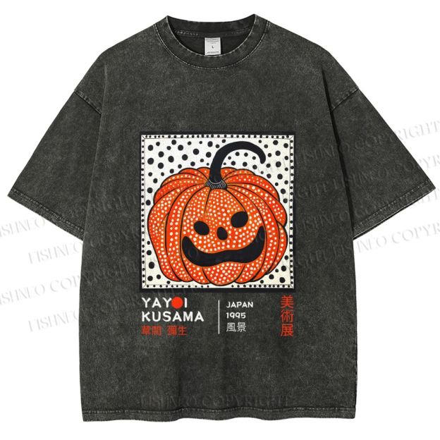 Unisex Yayoi Kusama Halloween Pumpkin Printed Washed Tee
