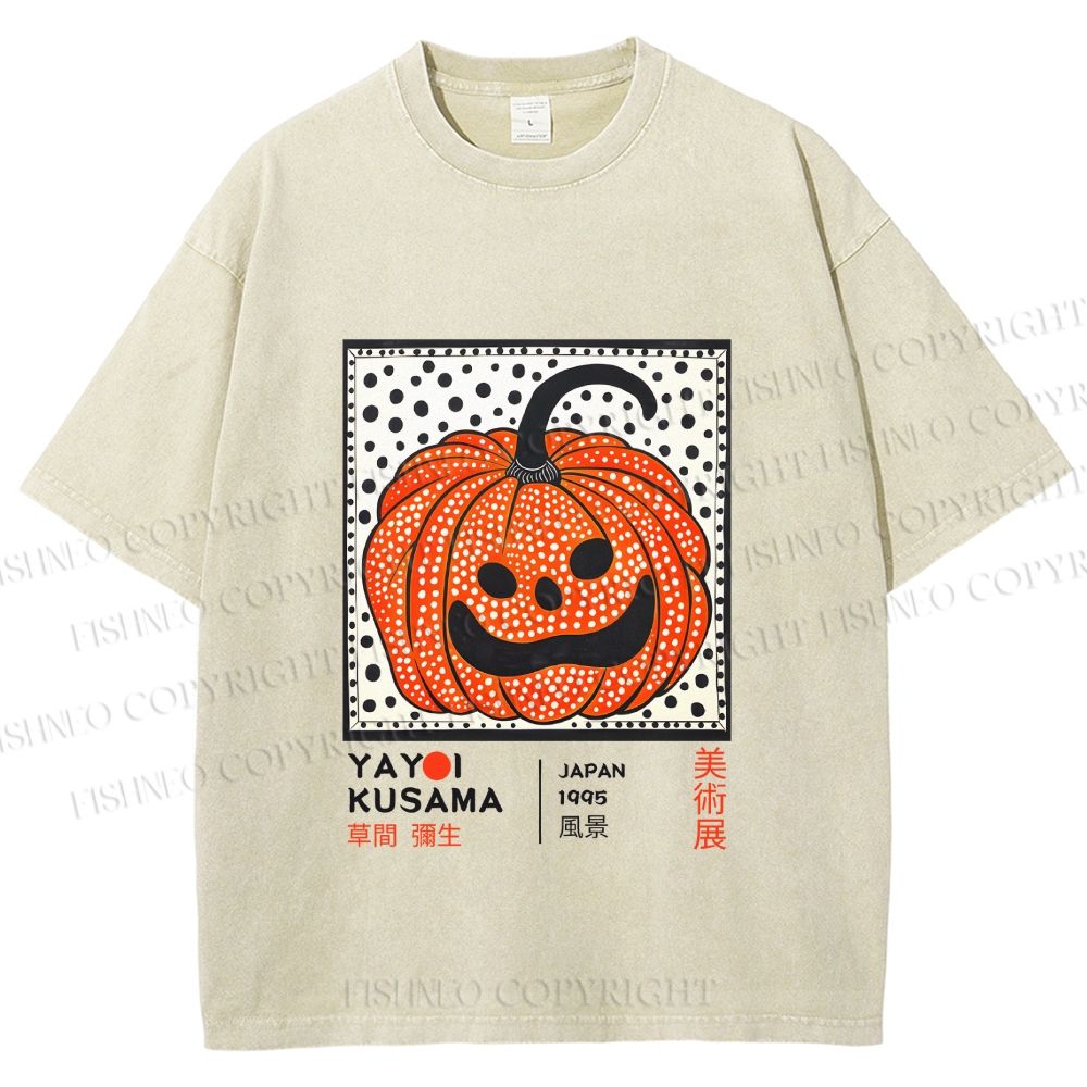 Unisex Yayoi Kusama Halloween Pumpkin Printed Washed Tee