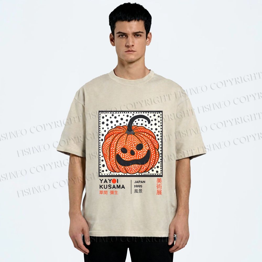 Unisex Yayoi Kusama Halloween Pumpkin Printed Washed Tee