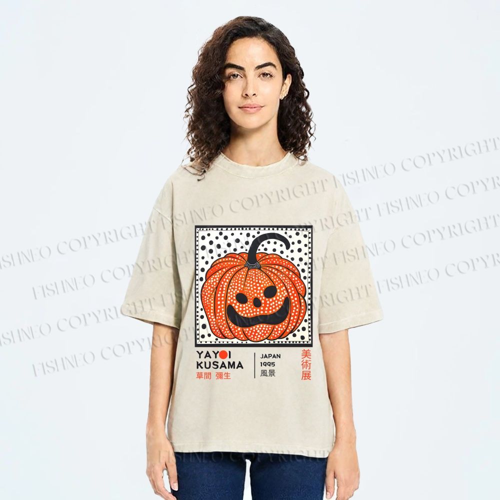 Unisex Yayoi Kusama Halloween Pumpkin Printed Washed Tee
