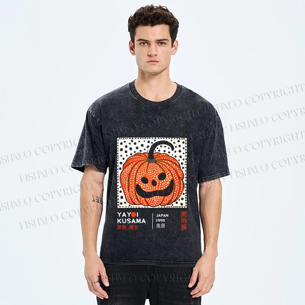 Unisex Yayoi Kusama Halloween Pumpkin Printed Washed Tee