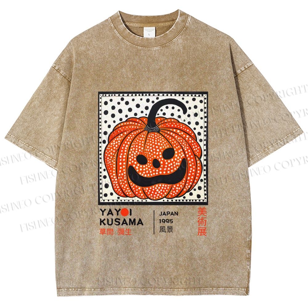Unisex Yayoi Kusama Halloween Pumpkin Printed Washed Tee