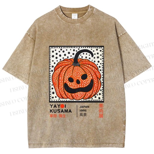 Unisex Yayoi Kusama Halloween Pumpkin Printed Washed Tee