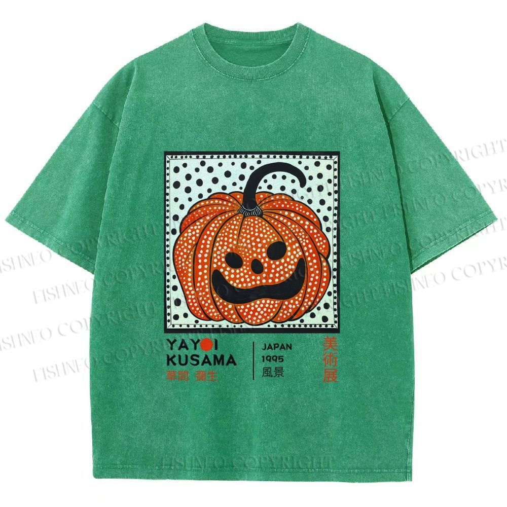 Unisex Yayoi Kusama Halloween Pumpkin Printed Washed Tee