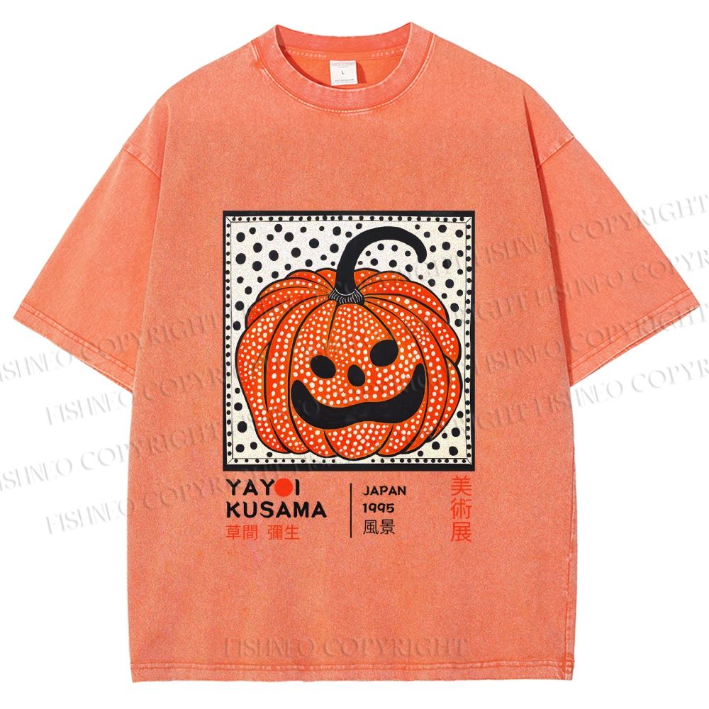 Unisex Yayoi Kusama Halloween Pumpkin Printed Washed Tee