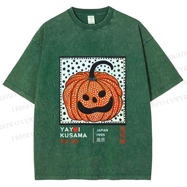 Unisex Yayoi Kusama Halloween Pumpkin Printed Washed Tee