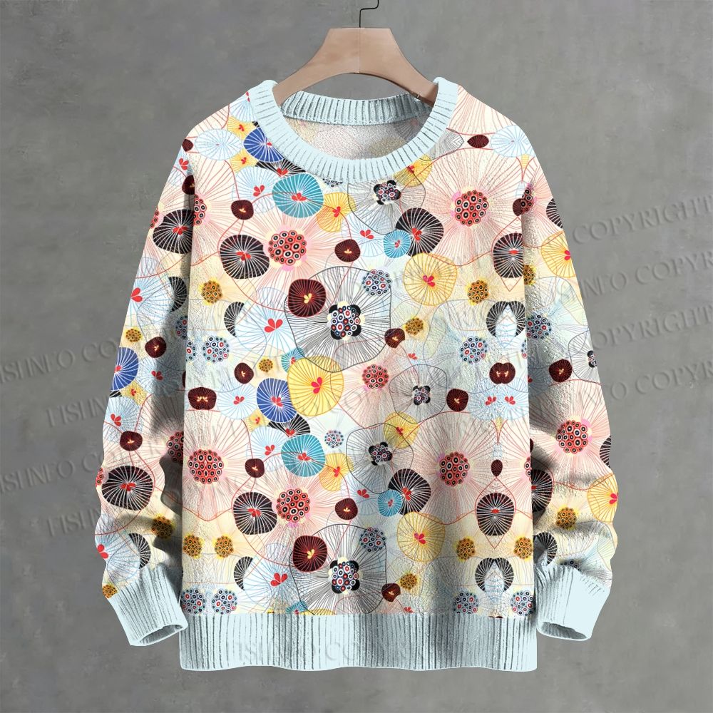 Abstract Floral Printed Crew Neck Sweater – Fishneo