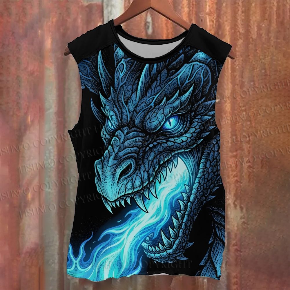 Unisex Casual Blue Flame in Dragon Mouth Printed Tank Top – Fishneo
