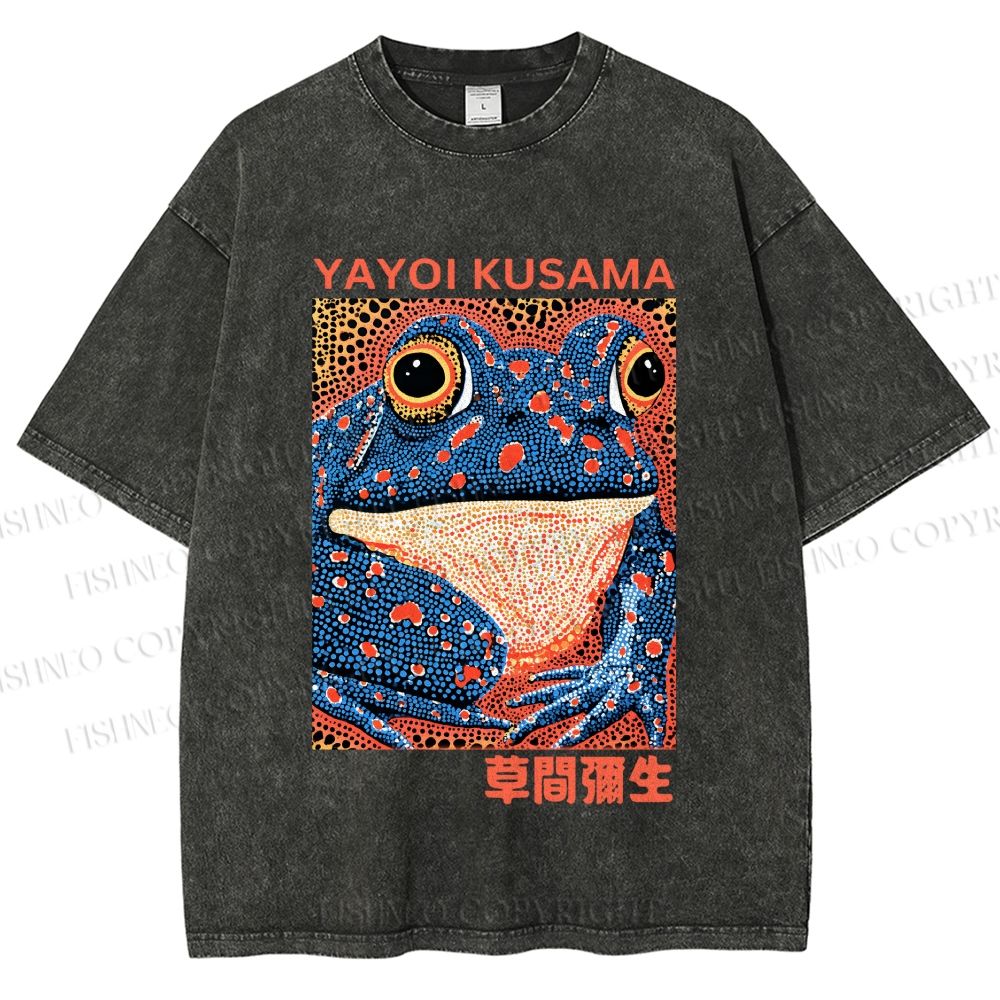 Unisex Yayoi Kusama Blue Frog Printed Washed Tee