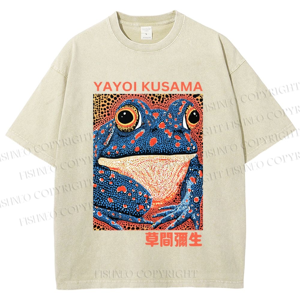 Unisex Yayoi Kusama Blue Frog Printed Washed Tee