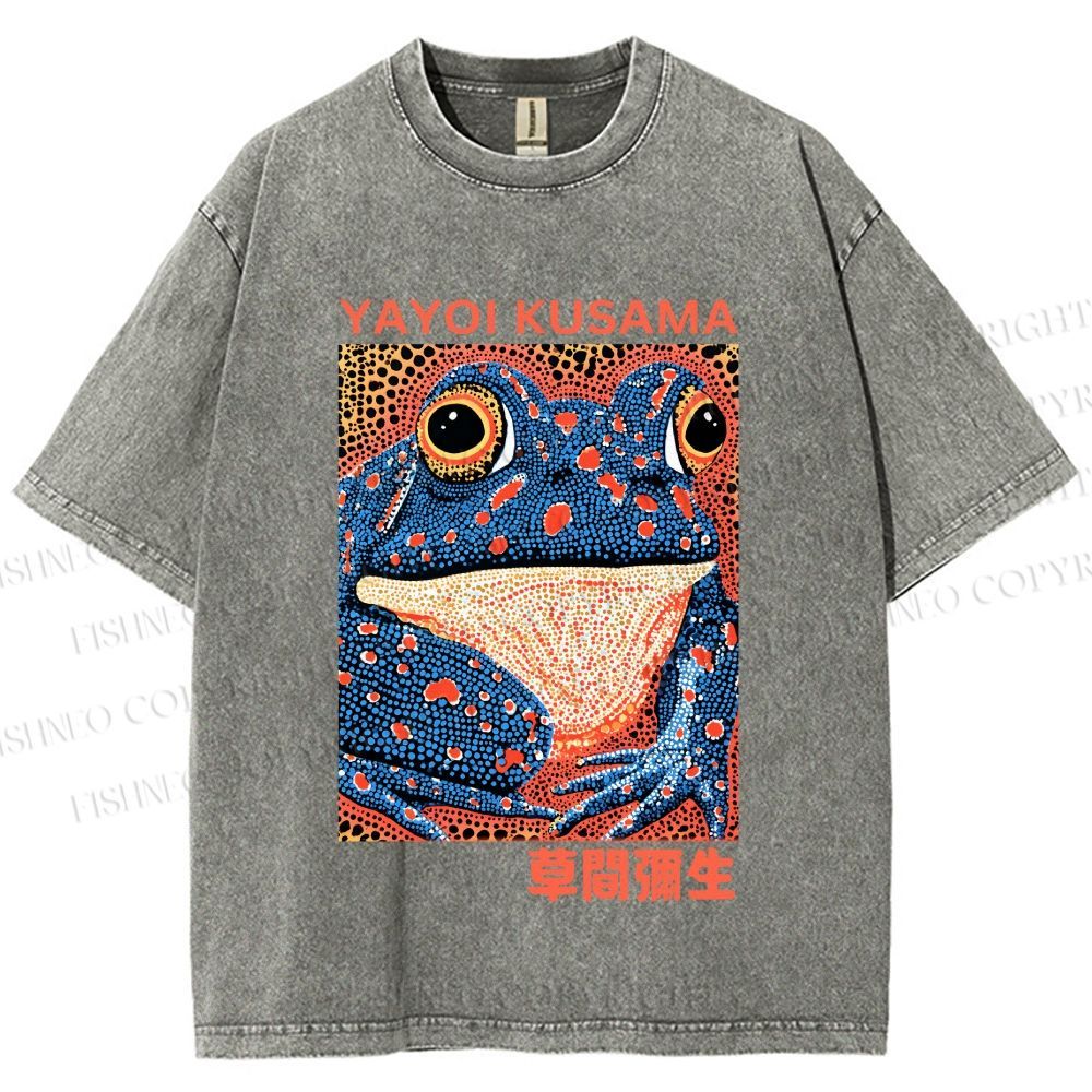 Unisex Yayoi Kusama Blue Frog Printed Washed Tee