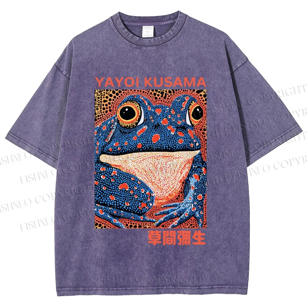 Unisex Yayoi Kusama Blue Frog Printed Washed Tee