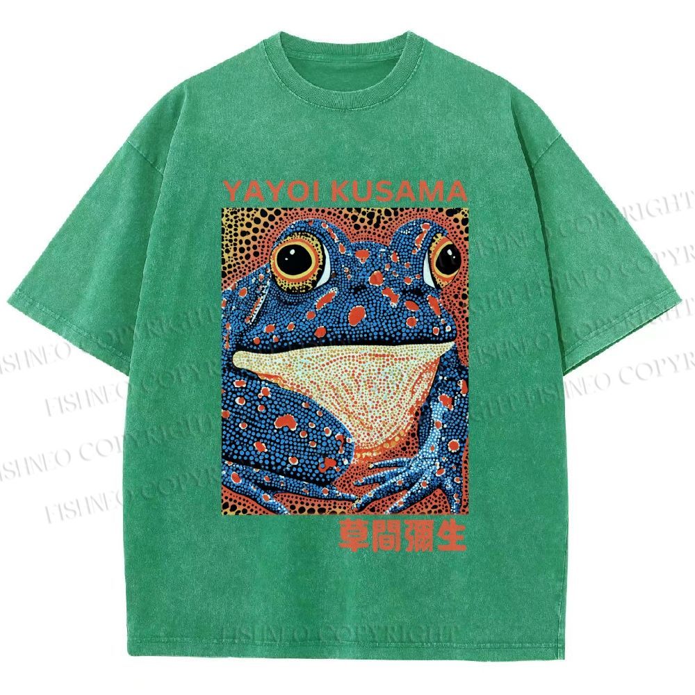 Unisex Yayoi Kusama Blue Frog Printed Washed Tee