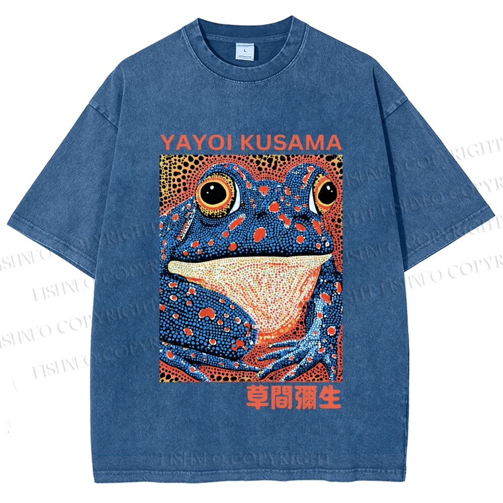 Unisex Yayoi Kusama Blue Frog Printed Washed Tee