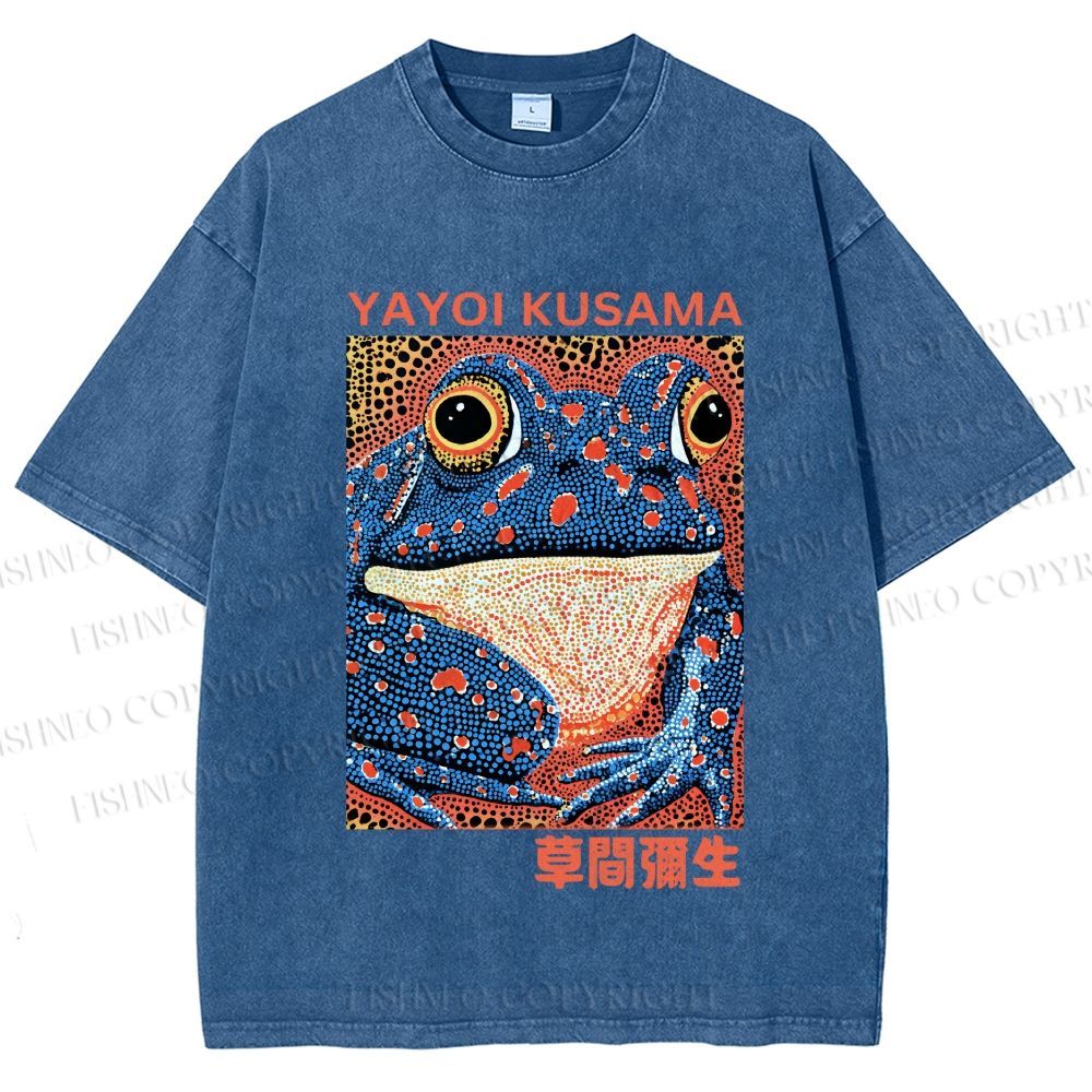 Unisex Yayoi Kusama Blue Frog Printed Washed Tee