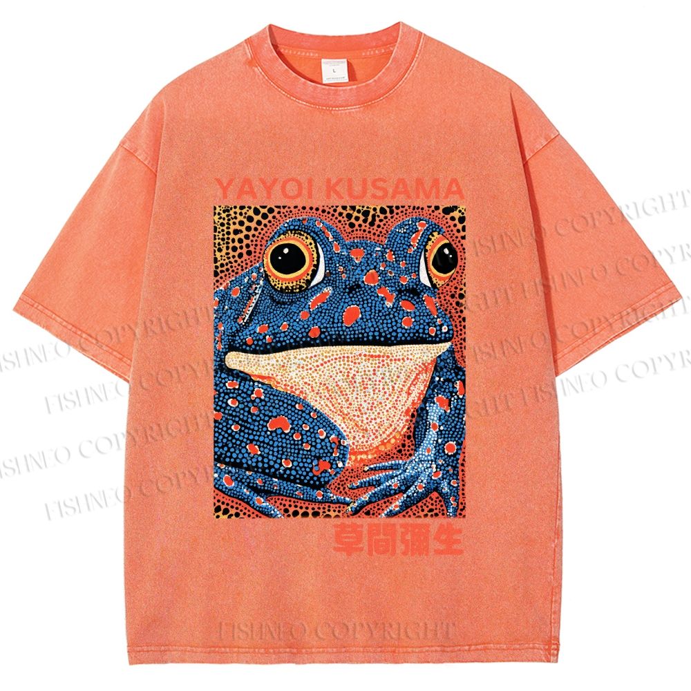 Unisex Yayoi Kusama Blue Frog Printed Washed Tee