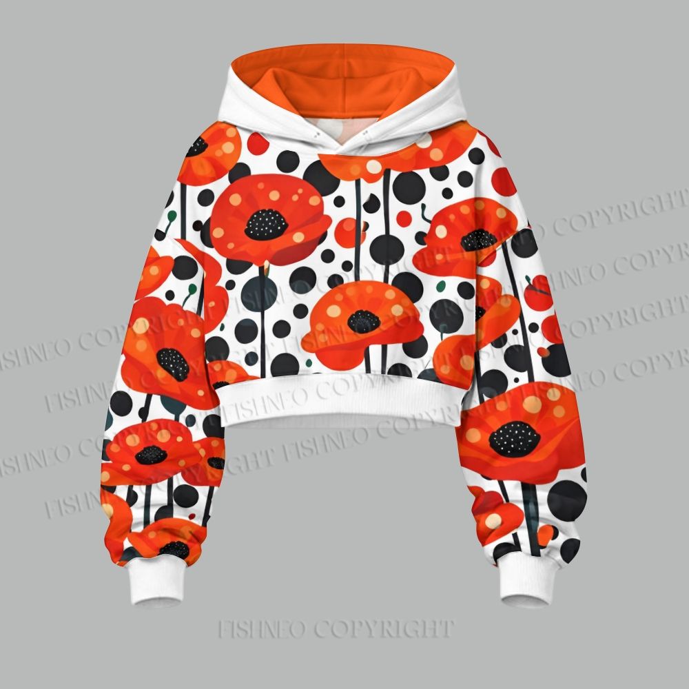 Japanese Yayoi Kusama Flower Cropped Long Sleeve Hoodie & High Waist Jogger Pants Two Piece Tracksuit Set