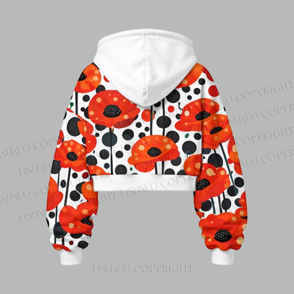 Japanese Yayoi Kusama Flower Cropped Long Sleeve Hoodie & High Waist Jogger Pants Two Piece Tracksuit Set