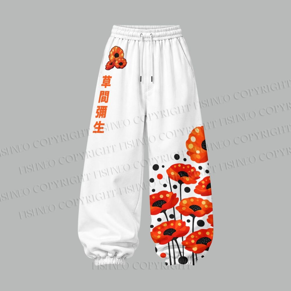 Japanese Yayoi Kusama Flower Cropped Long Sleeve Hoodie & High Waist Jogger Pants Two Piece Tracksuit Set
