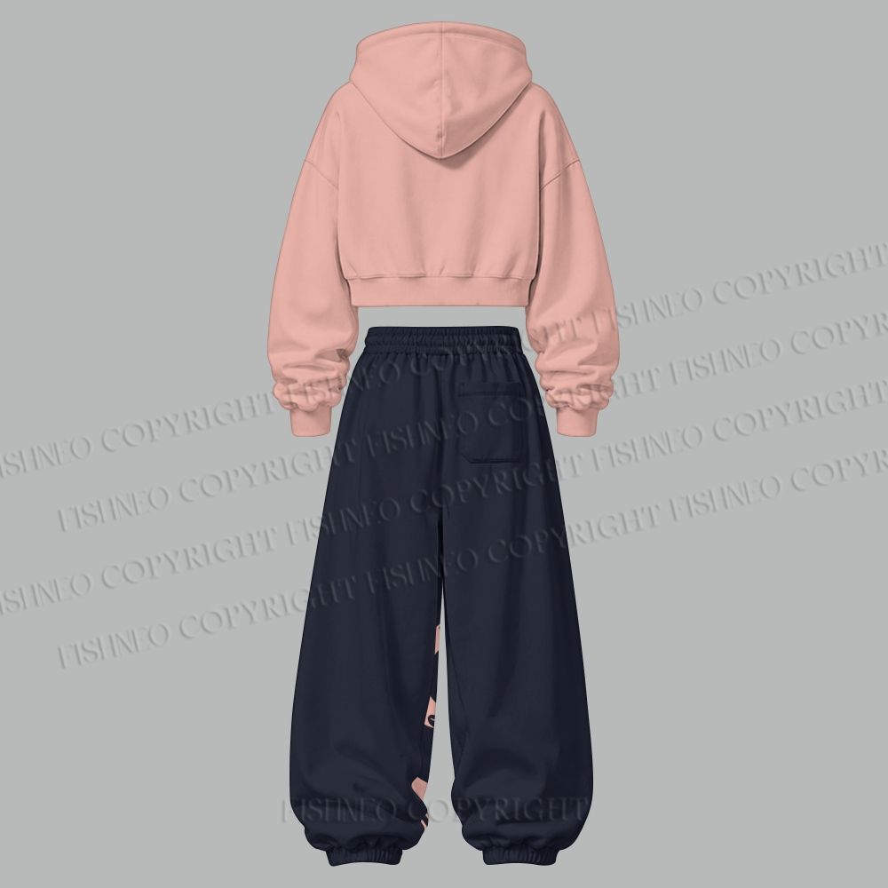Octopus Cropped Long Sleeve Hoodie & High Waist Jogger Pants Two Piece Tracksuit Set