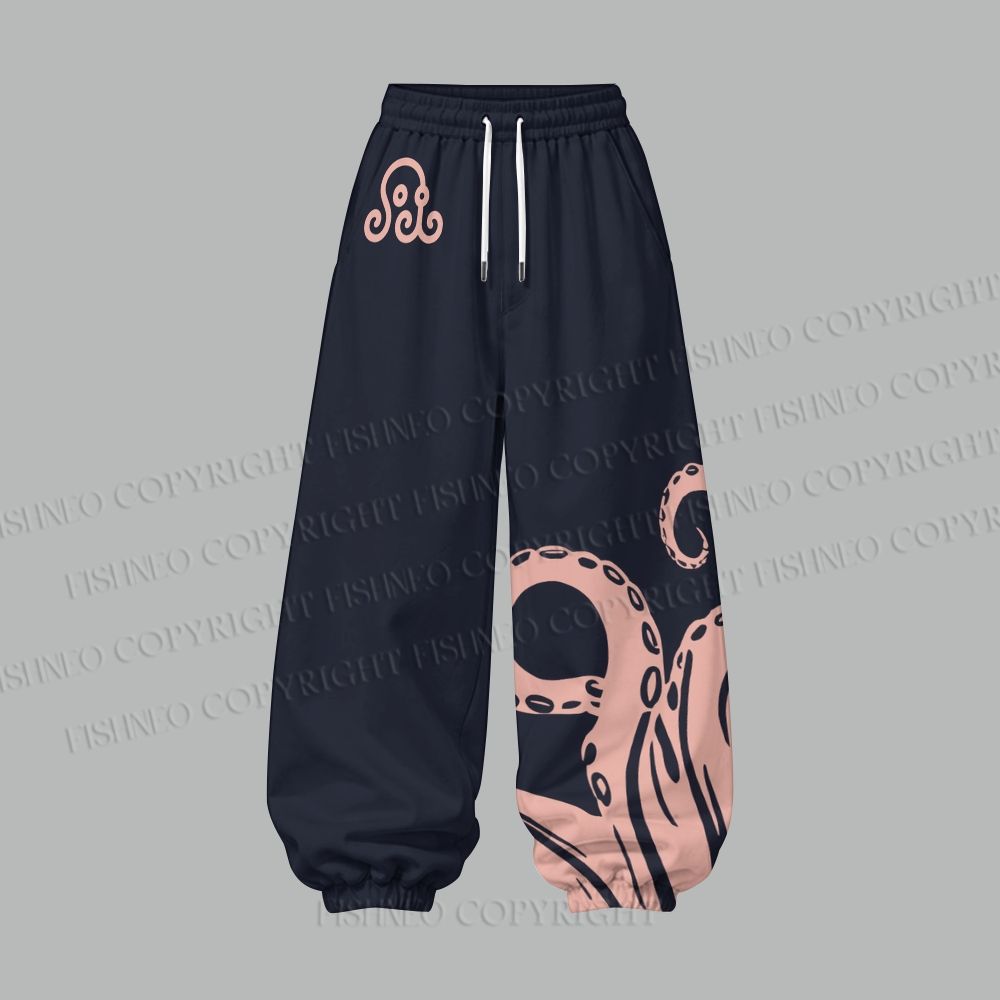 Octopus Cropped Long Sleeve Hoodie & High Waist Jogger Pants Two Piece Tracksuit Set