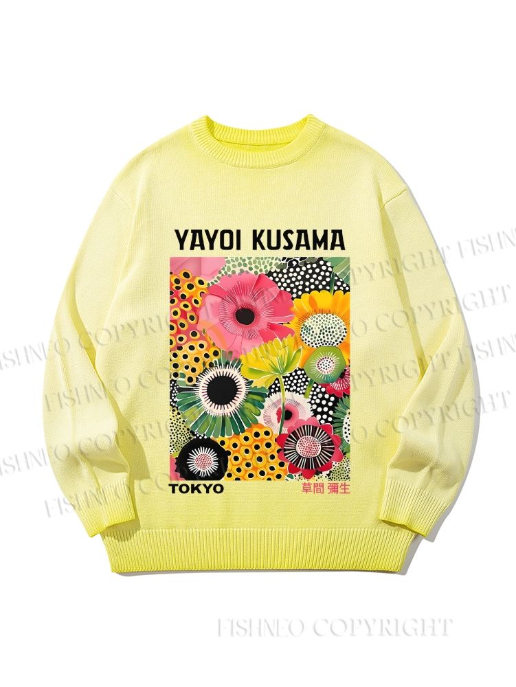 Unisex Flowers Yayoi Kusama Gradient Casual sweater