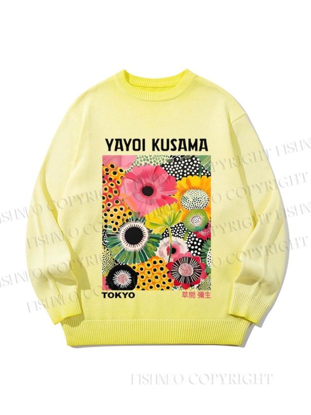 Unisex Flowers Yayoi Kusama Gradient Casual sweater