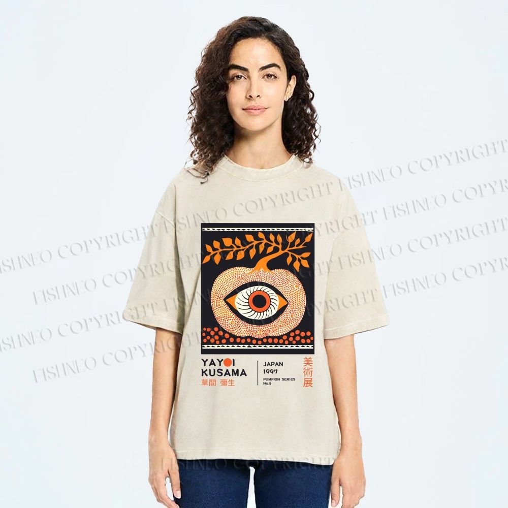 Unisex Yayoi Kusama Halloween Pumpkin Printed Washed Tee