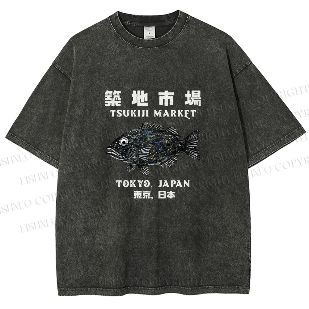 Unisex Tsukiji Fish Market Printed Washed Tee