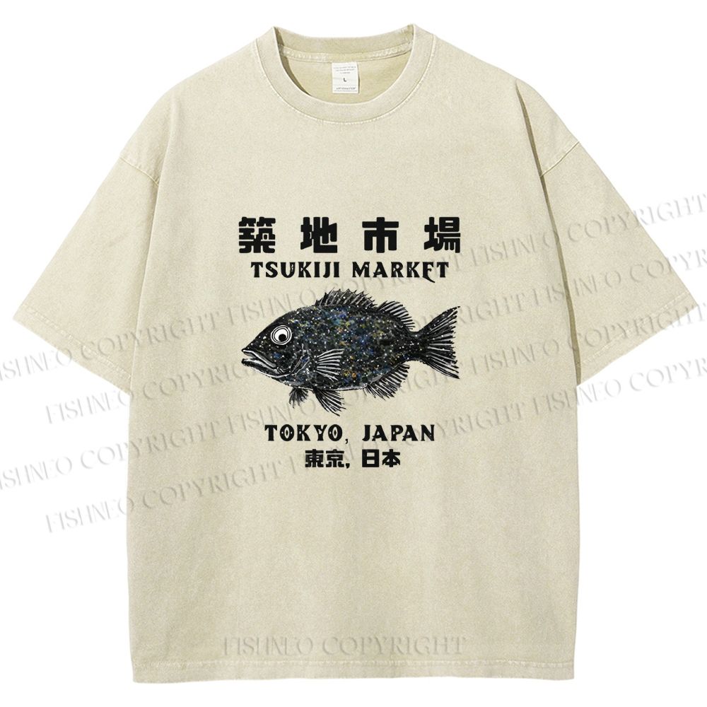 Unisex Tsukiji Fish Market Printed Washed Tee